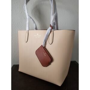 Kate Spade Ava Reversible Leather Tote Handbag w Coin Purse Peach Gingerbread